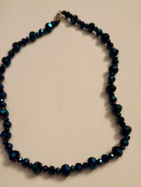 Iridescent Blue Faceted Bead Necklace for Women